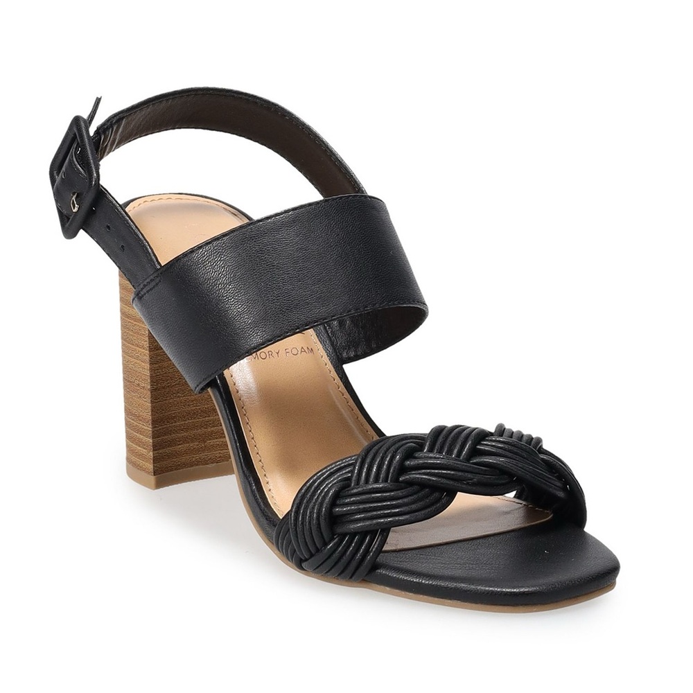 LC Lauren Conrad Judo Heeled Sandals Sz 9 Black Braided Strap Block Heel